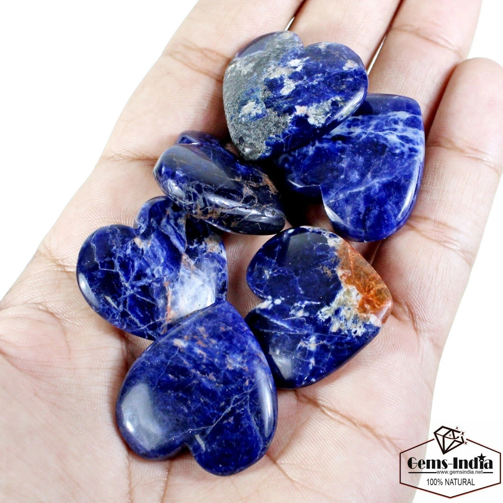 370 Ct/6Pcs Natural Untreated Blue Sodalite Heart Shape Cab Gems Lot For Pendant