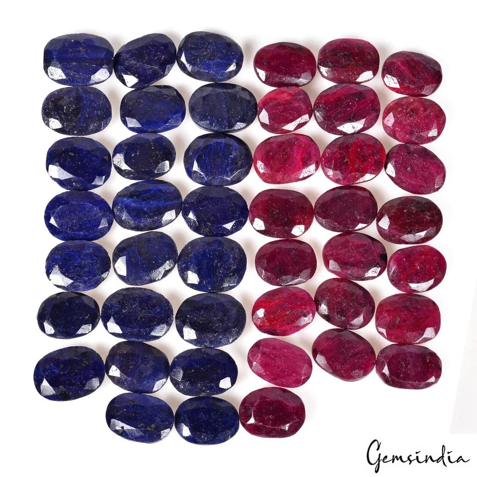 900 Cts/45 Pcs Natural Red Ruby Blue Sapphire Oval Cut Loose Gems For Jewelry