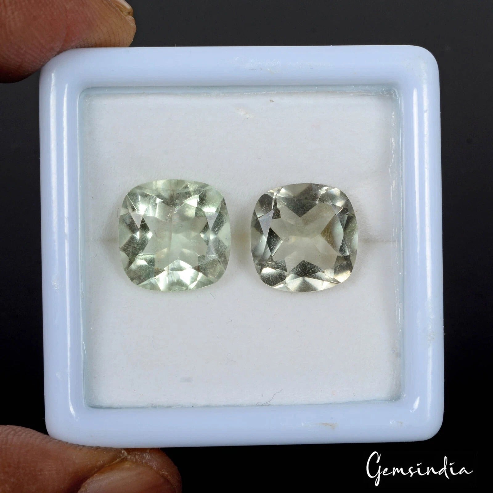 Certified 11.60 Cts/2 Pcs Natural Untreated Green Amethyst Cushion Cut Pair Gems