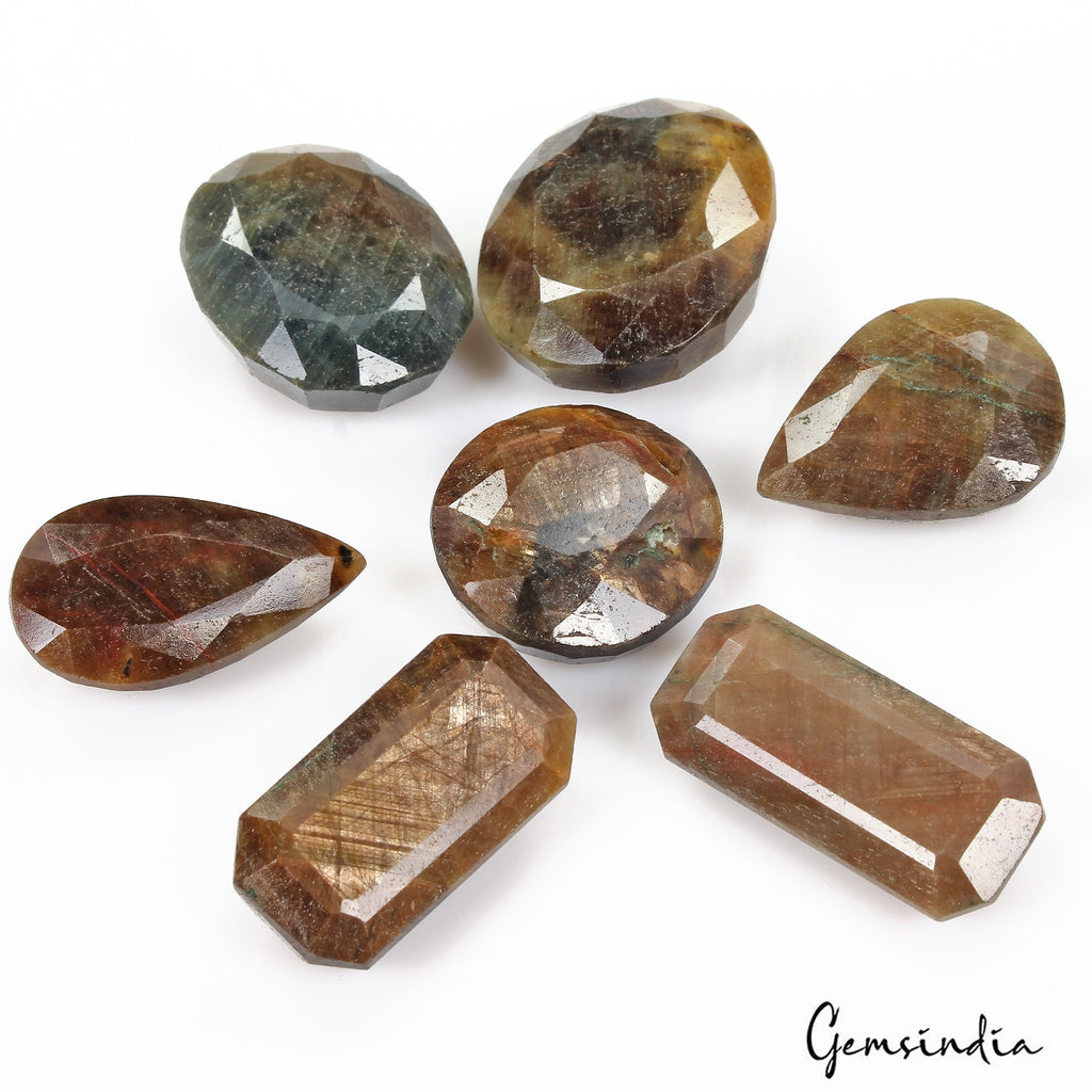 650 Cts/7 Pcs Natural Untreated Brown Sapphire Mix Faceted Cut Loose Gems Lot