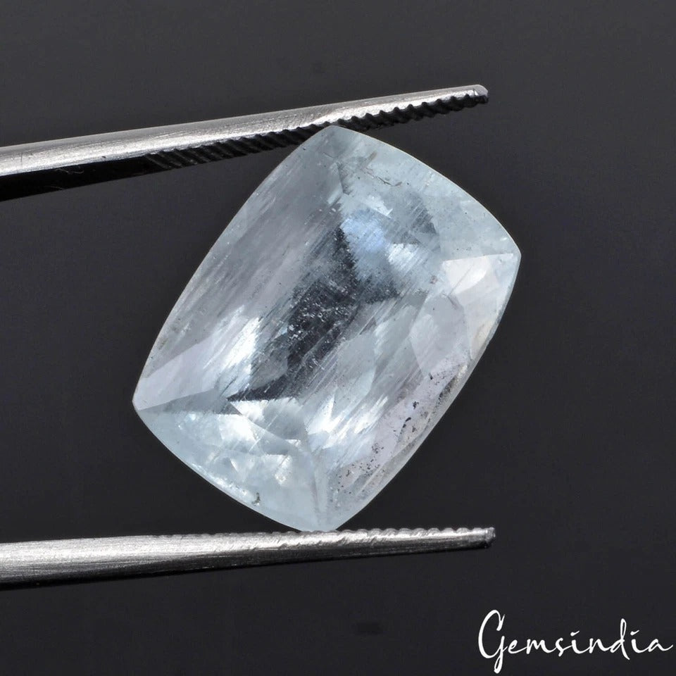Certified 11 Ct Natural Untreated Blue Aquamarine Cushion Cut Loose Gem For Ring