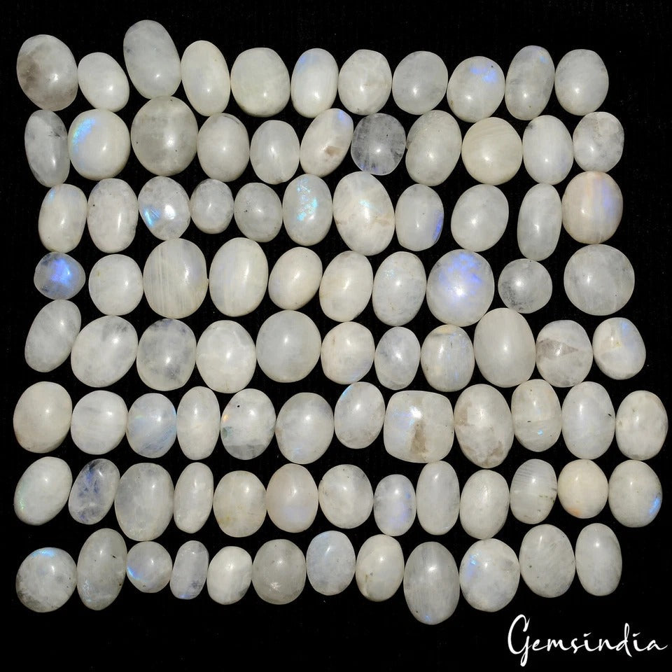 1000 Ct Natural Blue Shine Moonstone Mix Cabochon Loose Untreated Gemstones Lot
