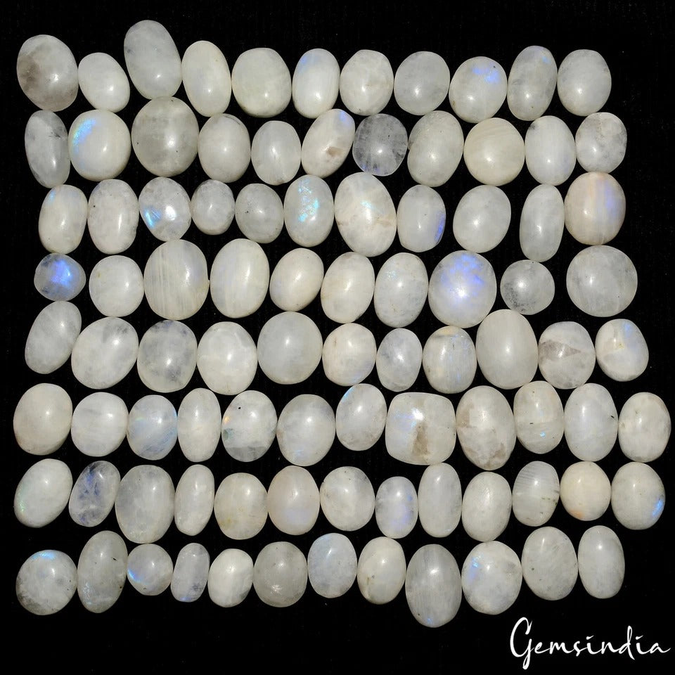 Moonstone Lot, Cabochon, Untreated, Blue — 91 Pieces, 11mm to 20mm, 1000 Ct