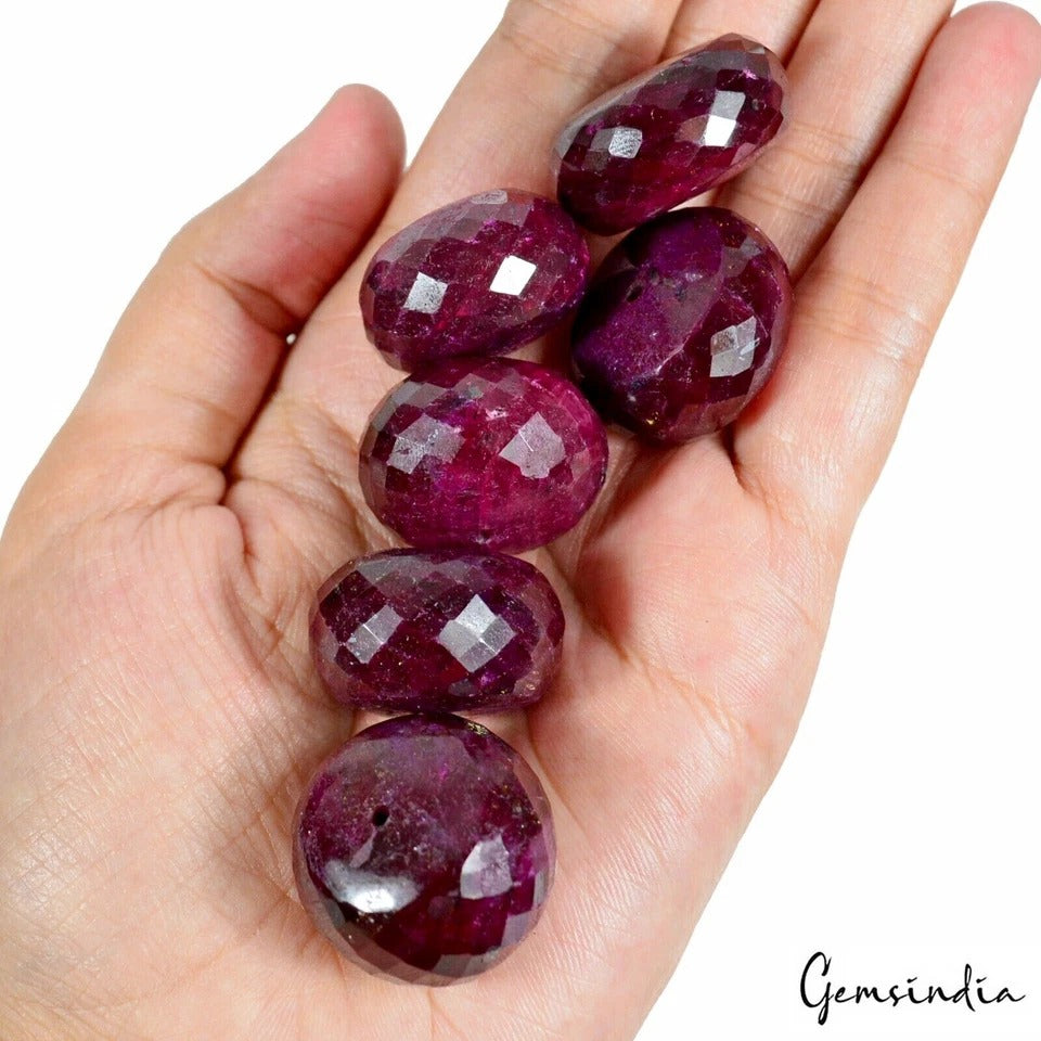 10 Pc Natural Red Ruby Gems Round Checker Loose Earth Mined Drilled Beads~1240Ct