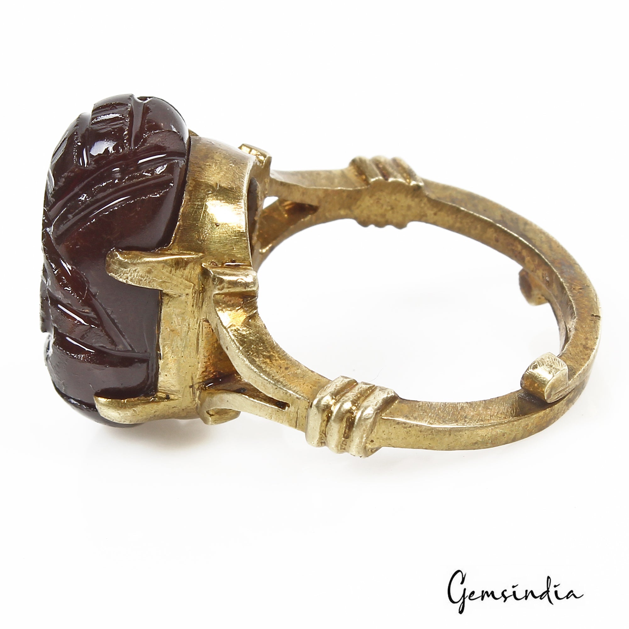 8Mix Metal Adjustable Ashtadhatu Carved Ganesha Onyx Gem Astrological Ring~6.3gm