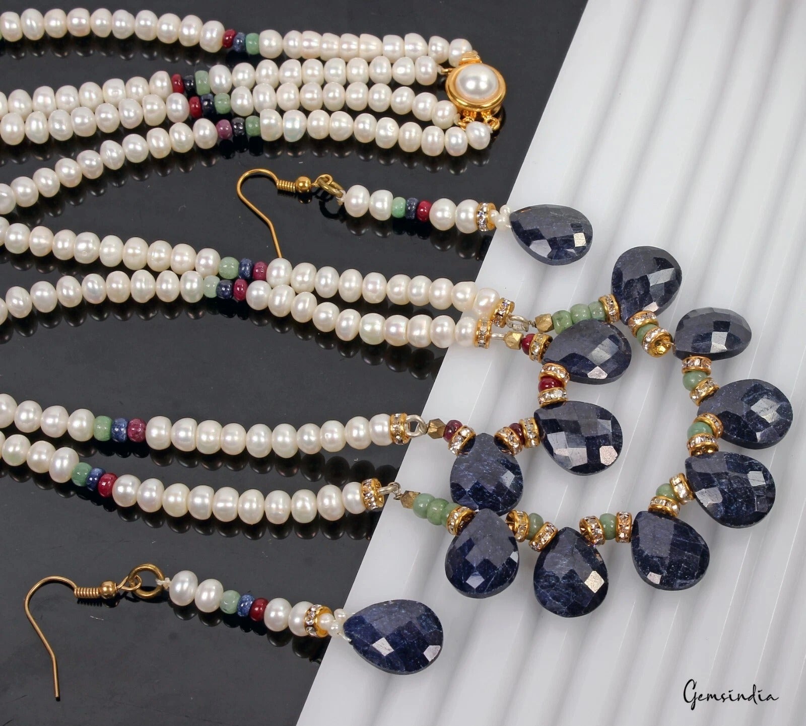 Pearl Necklace, Color Enhanced, White — 21 Inch, India