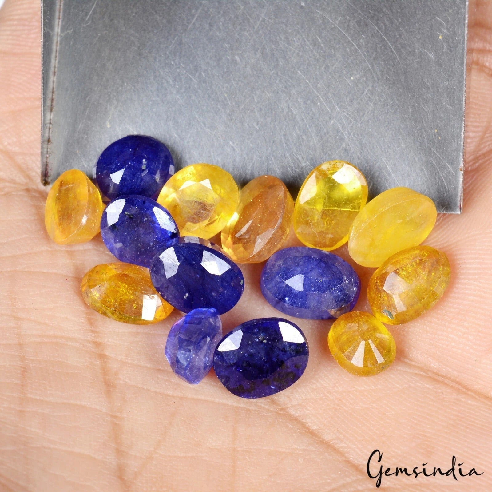Certified 39.50 Cts/14 Pcs Natural Ceylon Yellow Blue Sapphire Oval Cut Gems Lot