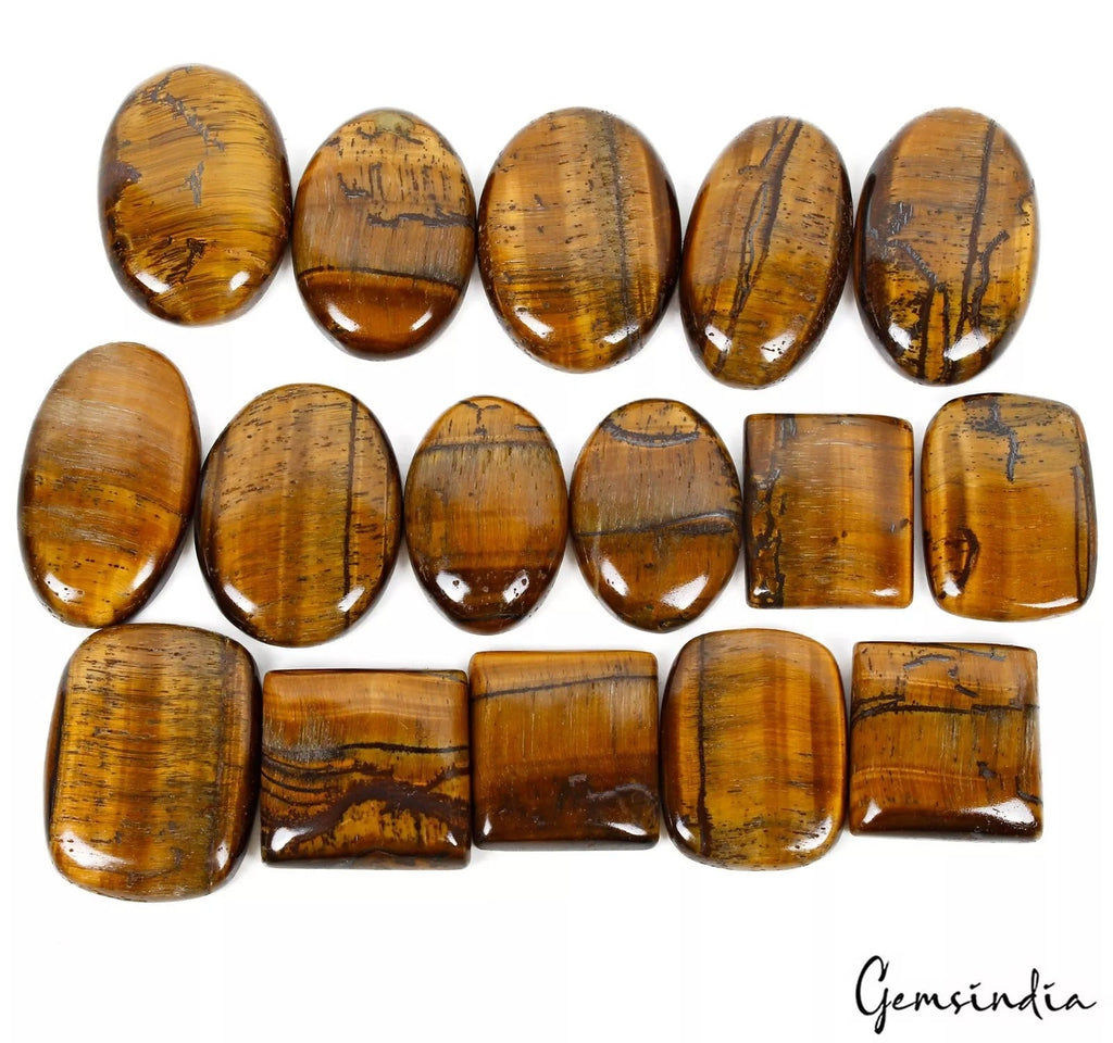 1000 Cts/16 Pcs Natural Untreated Brown Tiger Eye Mixed Cab Loose Wholesale Gems