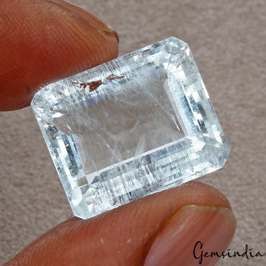 22.90 Cts Blue Santa Maria Aquamarine Emerald Cut Gem From Brazil, Natural Color
