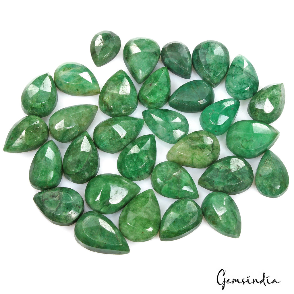 248 Cts/30 Pcs Natural Brazilian Green Emerald Pear 14mm -18mm Gems For Jewelry