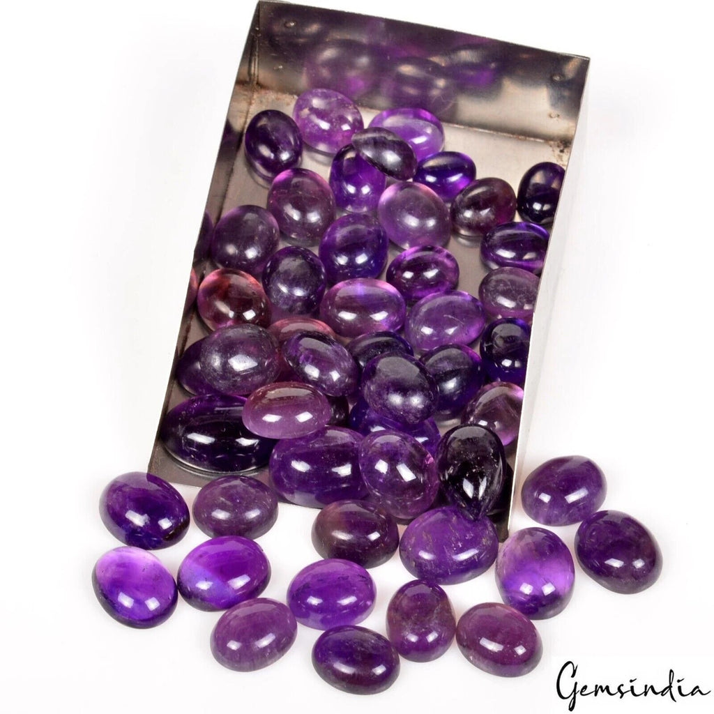 Amethyst Lot, Cabochon, Oval Cabochon, Untreated — 50 Pieces, 8mm to 13mm, 139.60 Ct, Brazil