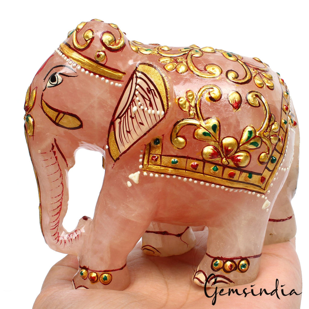 2630 Ct Natural Rose Quartz Crystal Carved Stone Elephant Animal Sculpture Reiki