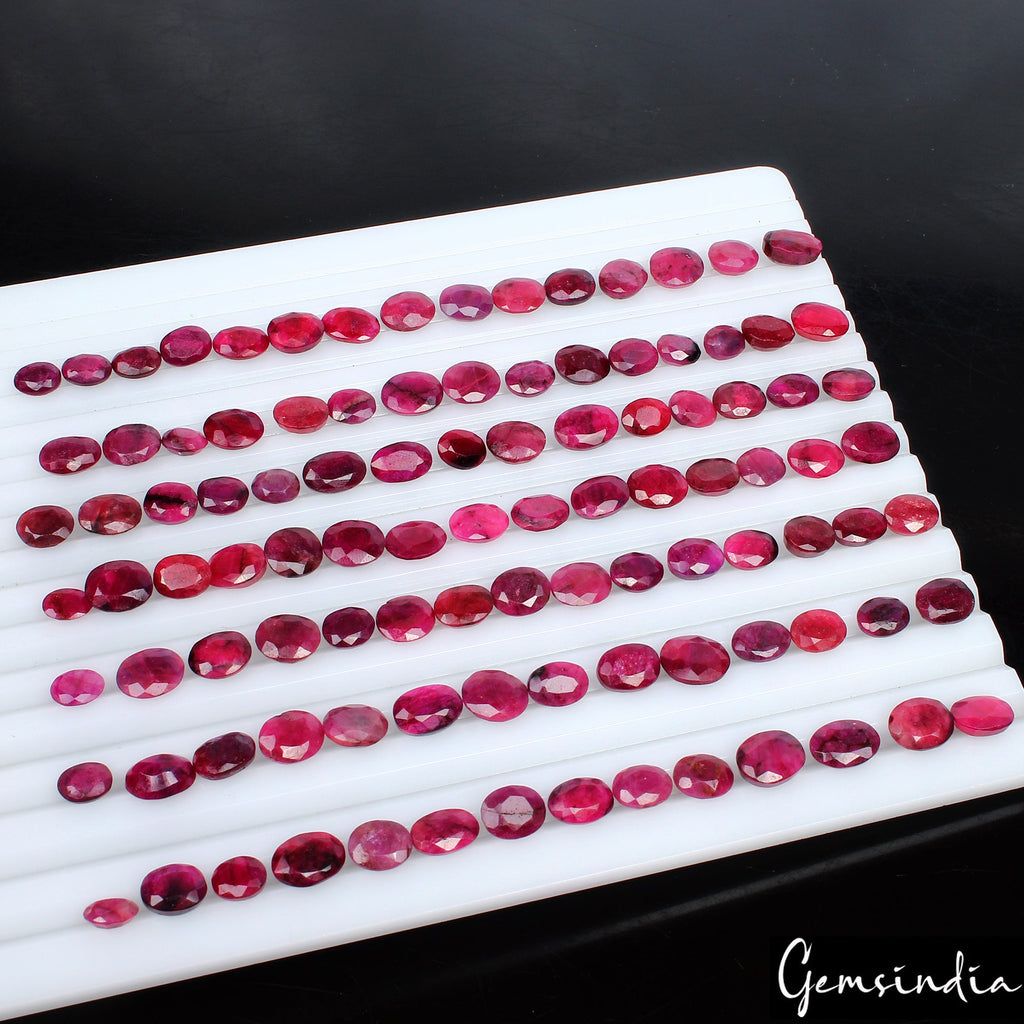 300 Ct/103 Pcs Natural Pink Red Ruby 7-10mm Pear Cut Loose Jewelry Gemstones Lot