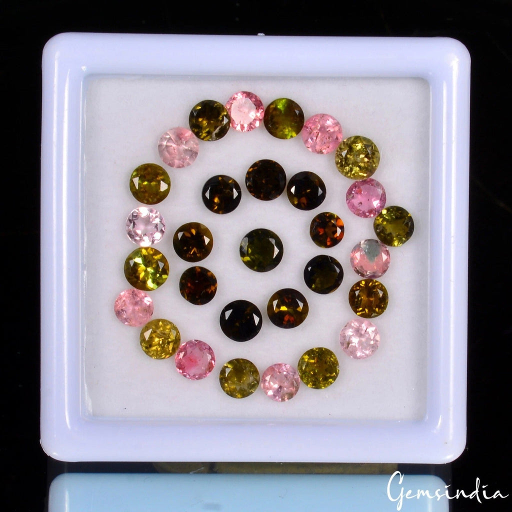 7.60 Ct/30 Pcs Natural Untreated Multi Color Tourmaline Round Cut Loose Gems Lot