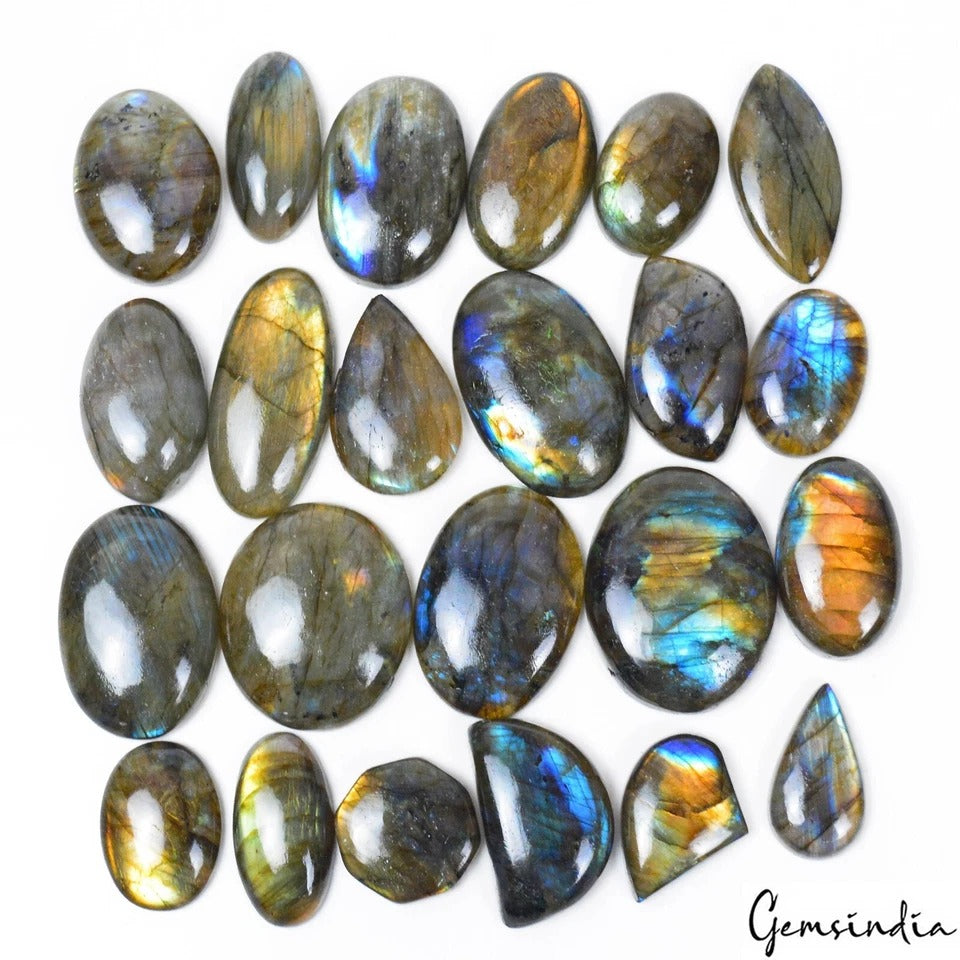 Labradorite Lot, Cabochon, Oval, Pear, Marquise Fancy Cabochon, Untreated — 23 Pieces, 20mm to 35mm, 830 Ct, India