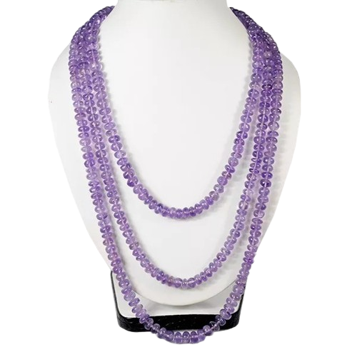 Purple Amethyst 900 Cts Natural Untreated Round Beads 3 Strand Necklace~19-25 in