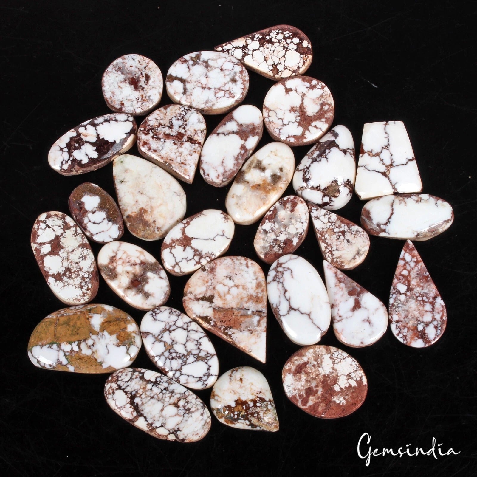 420 Ct/27 Pcs Natural Untreated White Buffalo Turquoise Mix Cab Gems For Jewelry