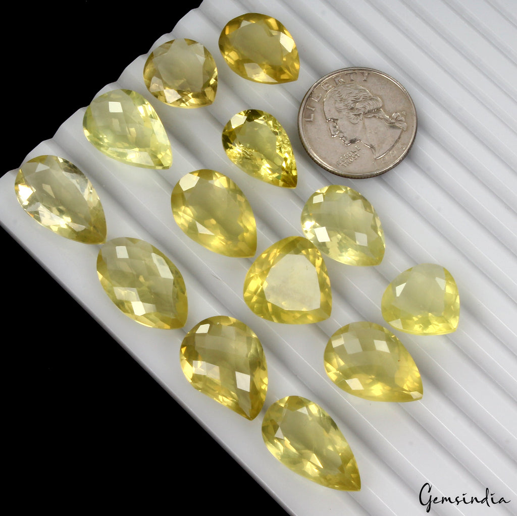 Natural Lemon Quartz Pear Cut Loose Gemstone Lot 13 Pcs 16-23 MM 164.60 Cts