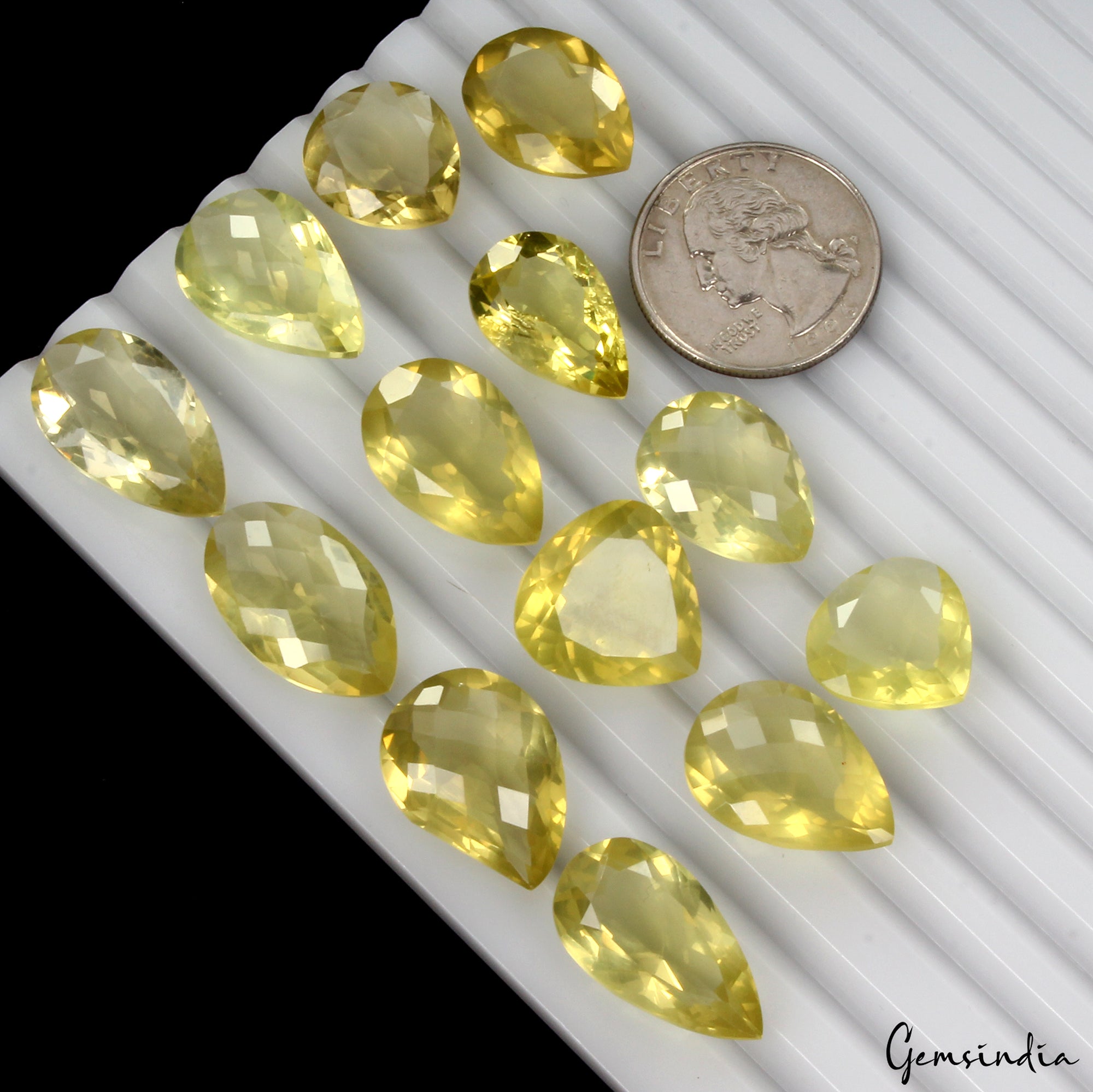 Natural Lemon Quartz Pear Cut Loose Gemstone Lot 13 Pcs 16-23 MM 164.60 Cts