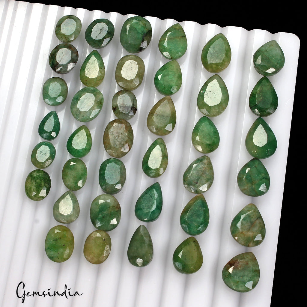235.00 Ct Natural Green Brazilian Emerald Pear Faceted Loose Gemstone Lot 38 Pcs