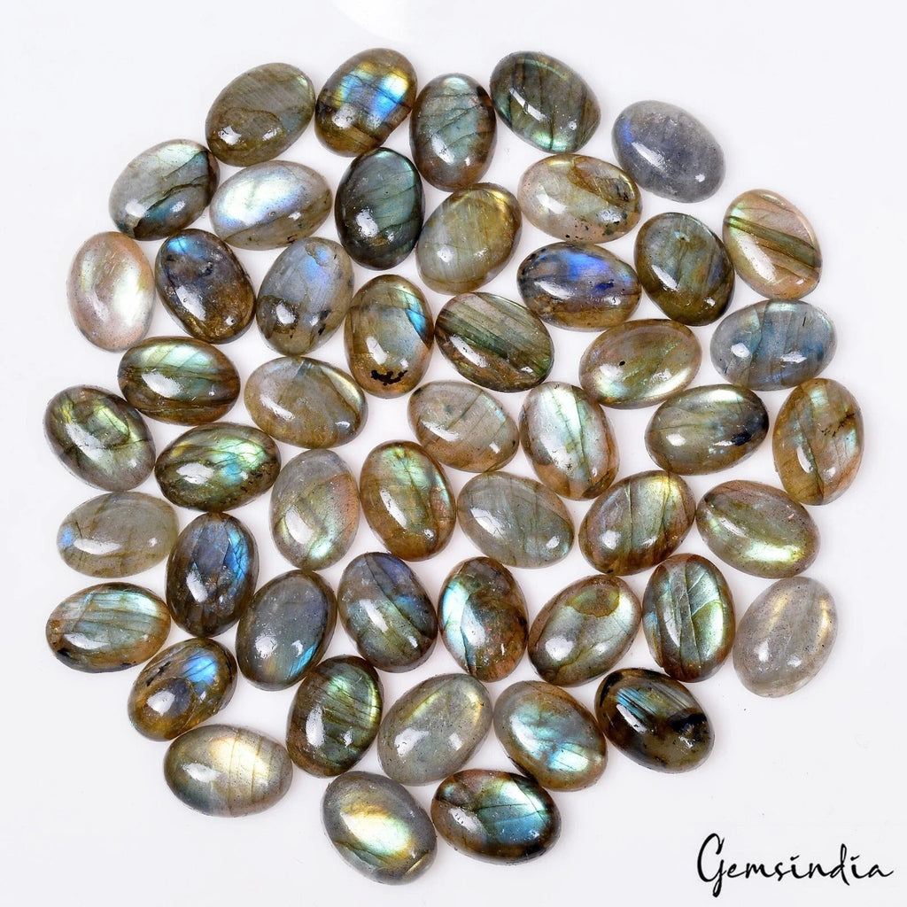 50 Pcs Natural Labradorite 13x10mm Calibrated Oval Flashy Cabochon Gemstones Lot