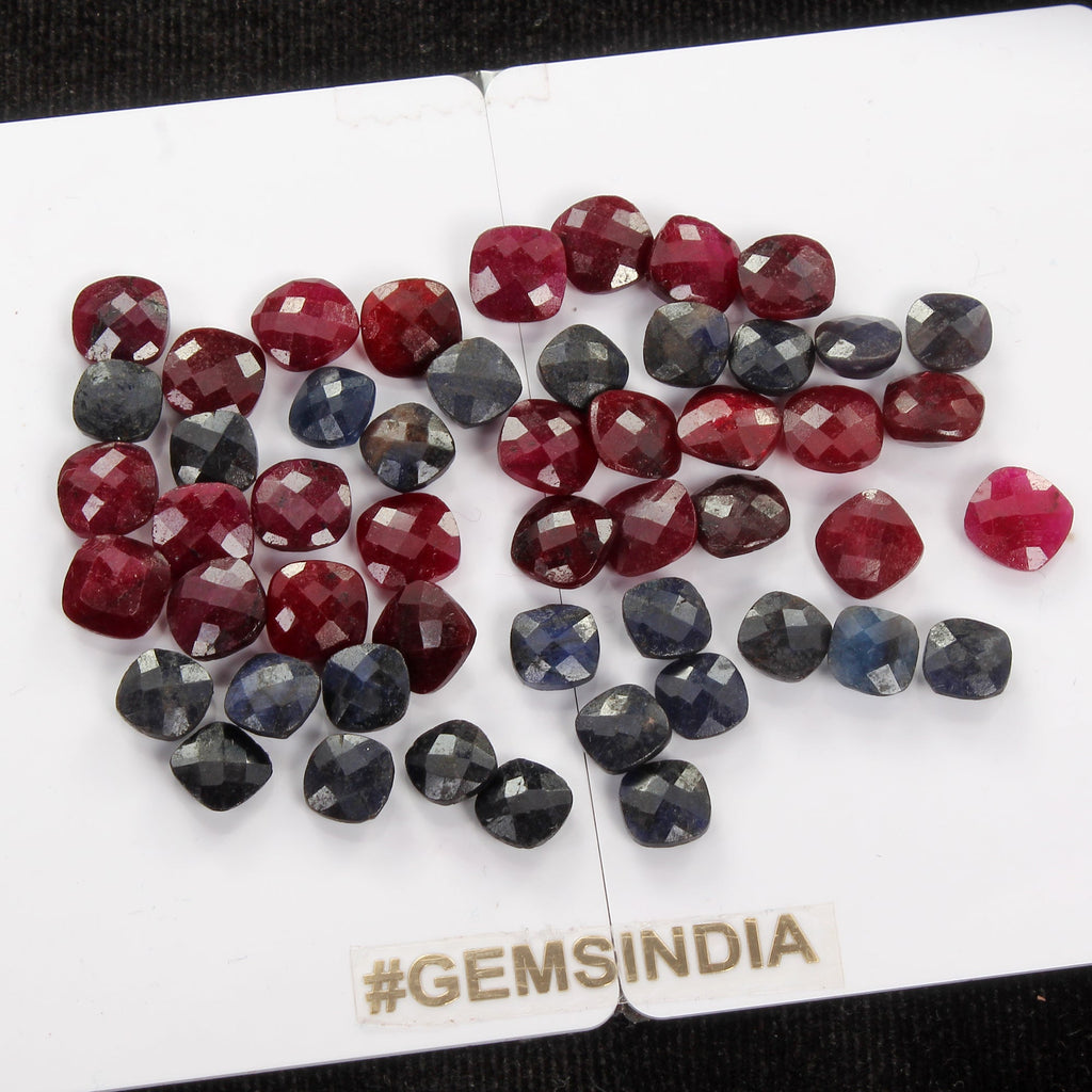123.00Ct Natural Ruby Sapphire 8-9mm Cushion Checker Cut Jewelry Gemstones/50Pc