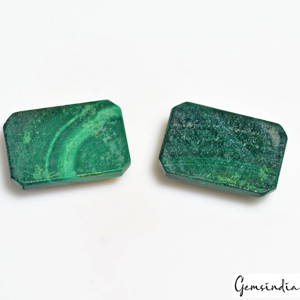 65.30 Ct/2 Pcs Natural Green Malachite Octagon Cut 22x15mm Gems Pair For Jewelry