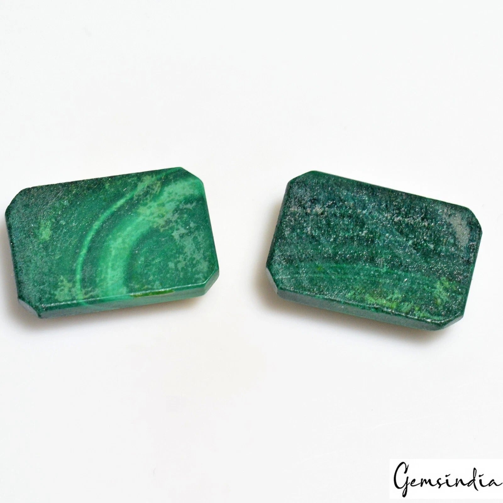 65.30 Ct/2 Pcs Natural Green Malachite Octagon Cut 22x15mm Gems Pair For Jewelry