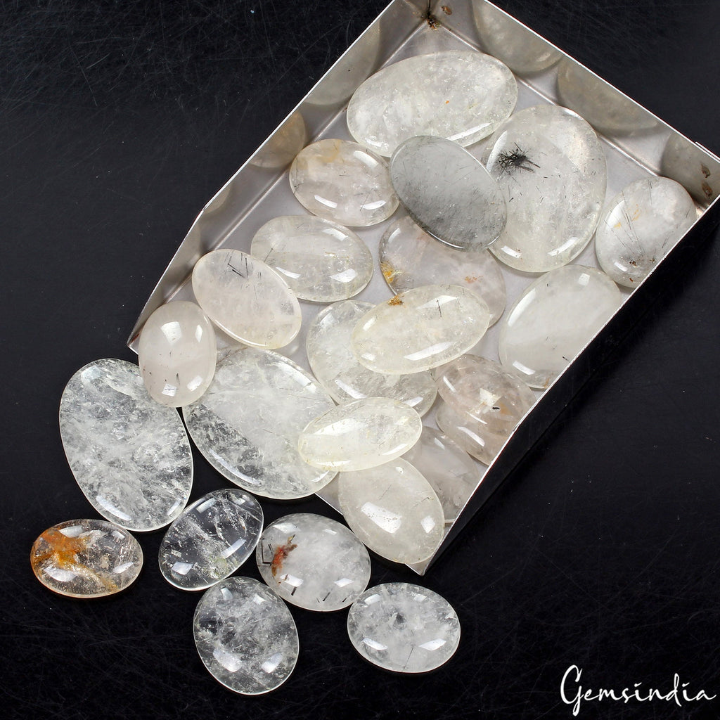 Natural Black Needle Rutile Quartz Oval Cabochon Loose Gemstones Lot~ 800 Cts