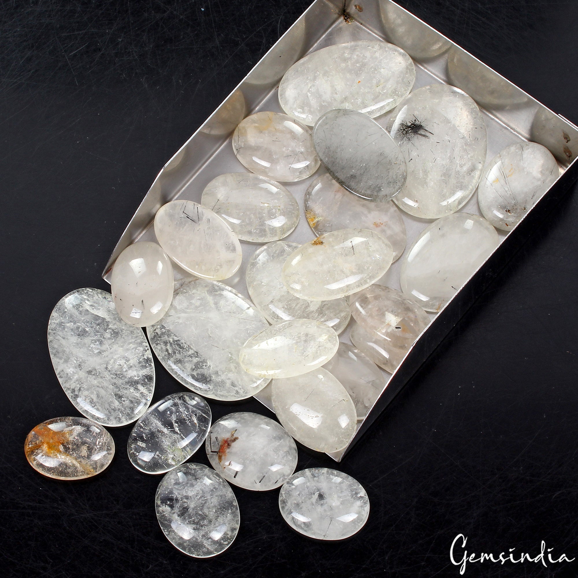 Natural Black Needle Rutile Quartz Oval Cabochon Loose Gemstones Lot~ 800 Cts