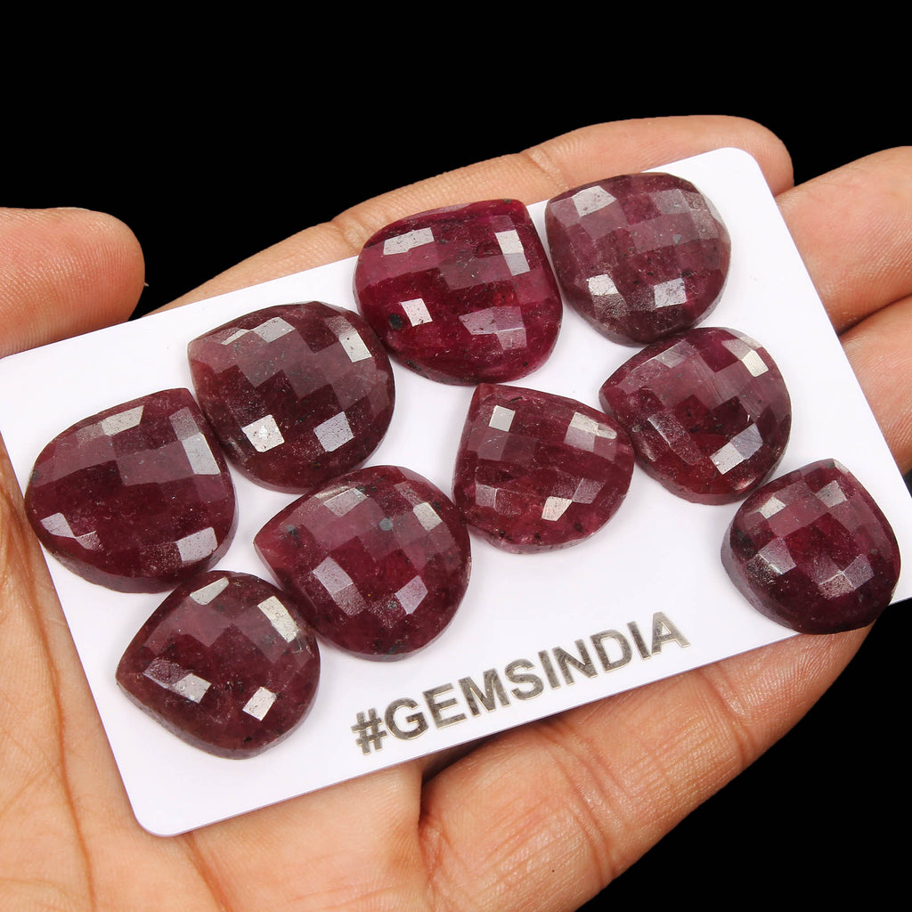 250 Cts/9 Pcs Natural Red Ruby Pear Heart Checker Cut Loose Gems Lot For Jewelry