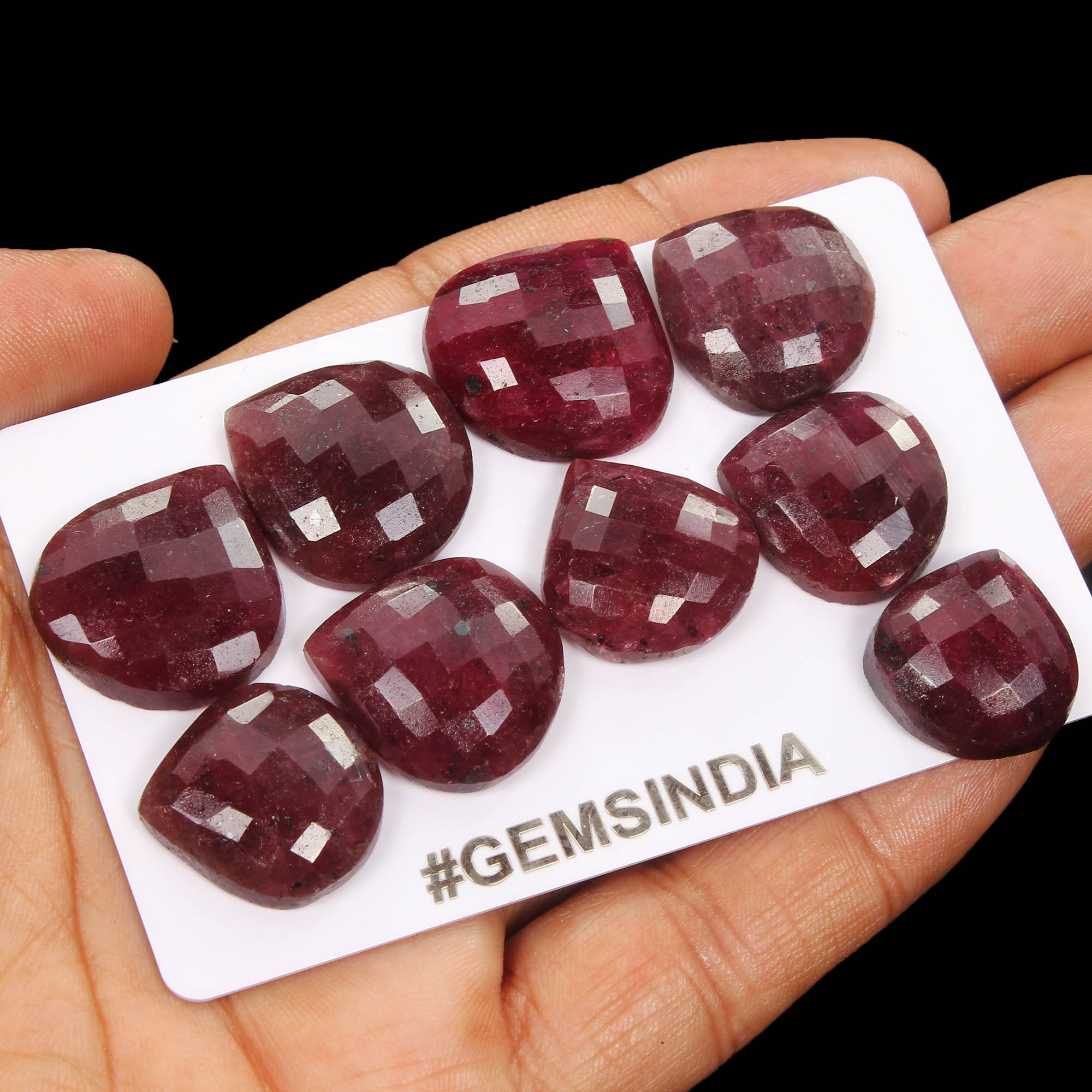 250 Cts/9 Pcs Natural Red Ruby Pear Heart Checker Cut Loose Gems Lot For Jewelry
