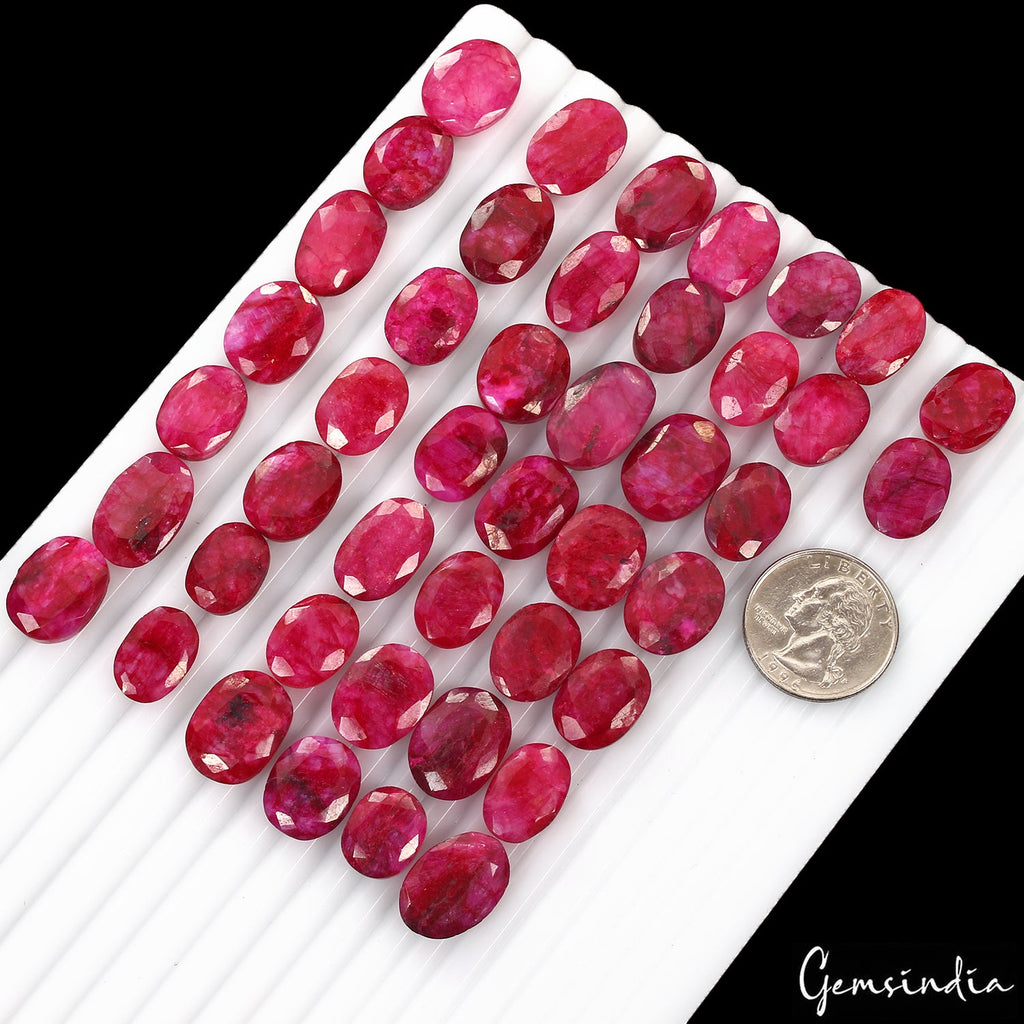 500 Cts/44 Pcs Natural Red USA Beryl Bixbite Oval Cut Loose Gems Lot For Jewelry