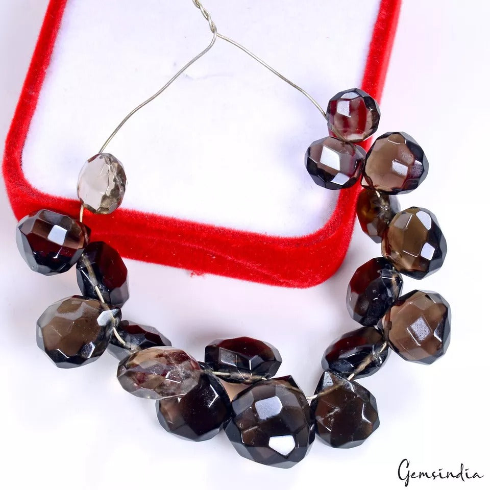 88.50 Cts/18 Pcs Natural Untreated Smoky Quartz Pear Beads Briolette Loose Gems
