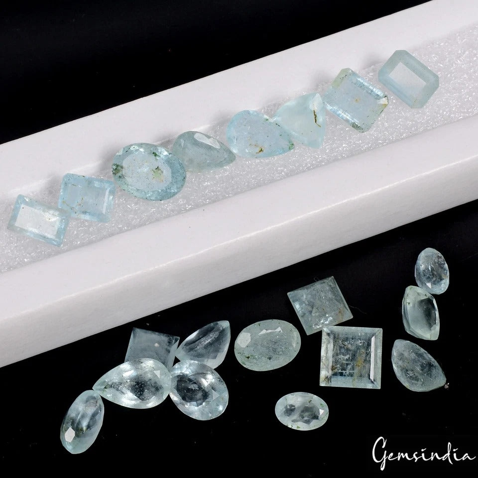 57.70 Cts/20 Pcs Natural Untreated Aqua Blue Aquamarine Mix Cut Gems For Jewelry