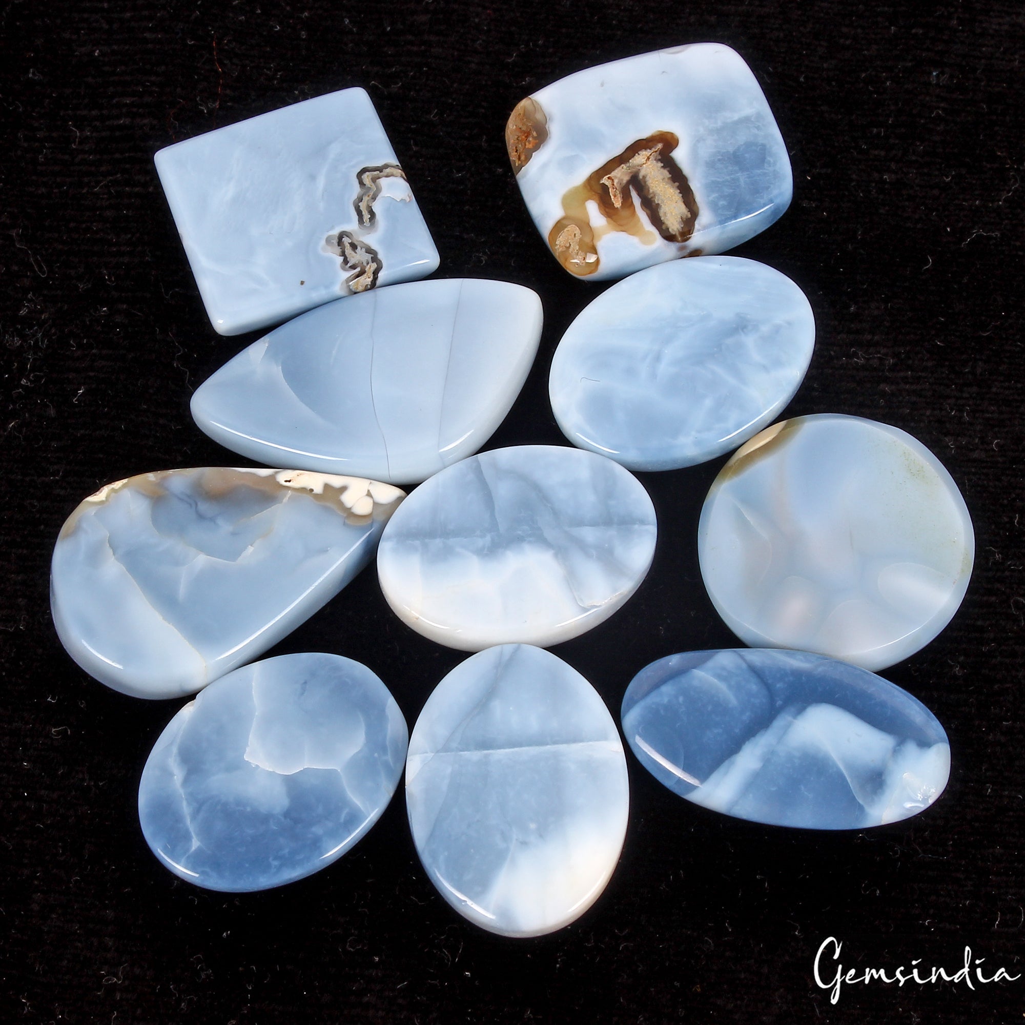 138.50 Ct/10Pcs Natural Untreated Australian Blue Opal Mix Cab Loose Gemstones