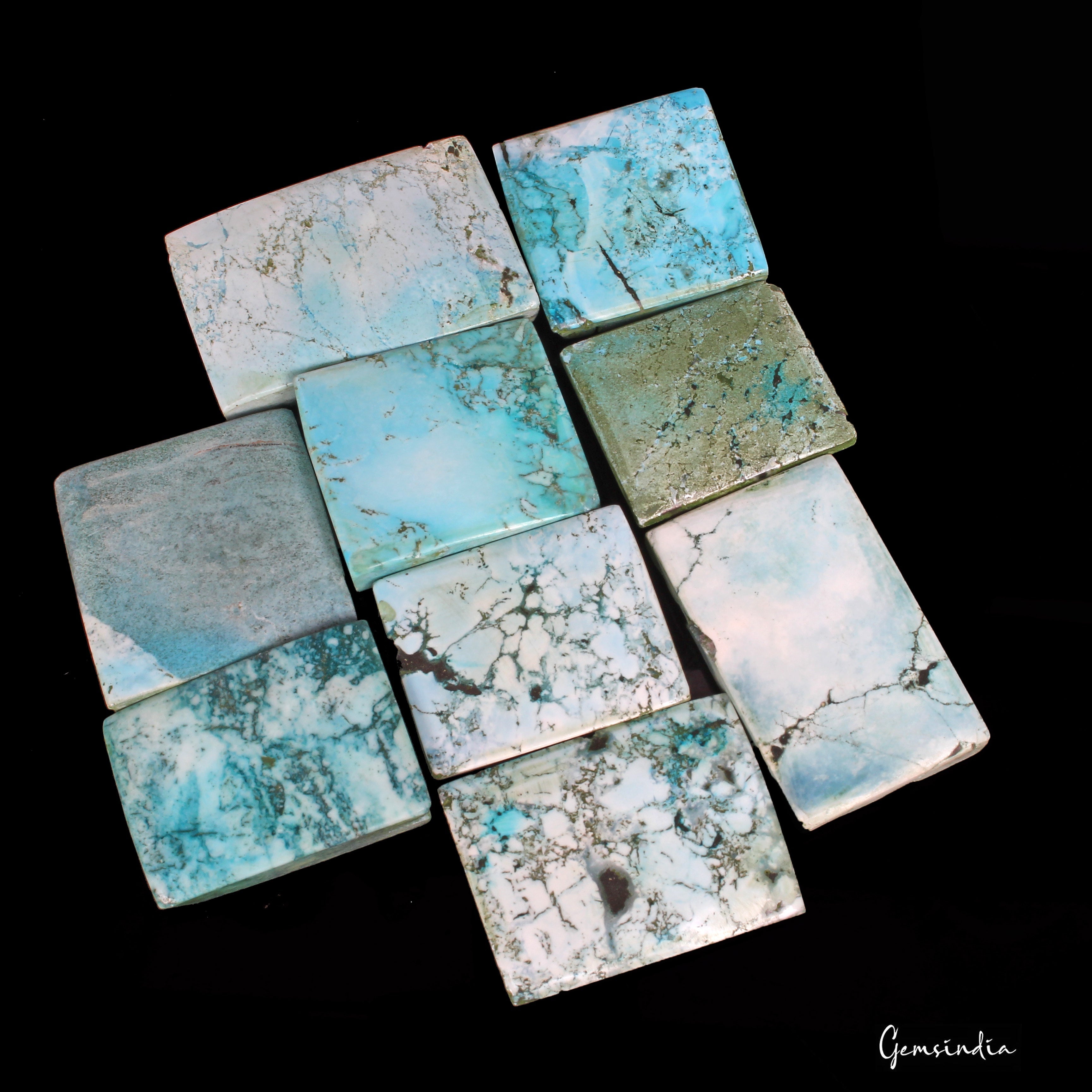 740 Cts/9 Pcs Natural Designer Blue Turquoise Mix Cab Loose Wholesale Gems Lot