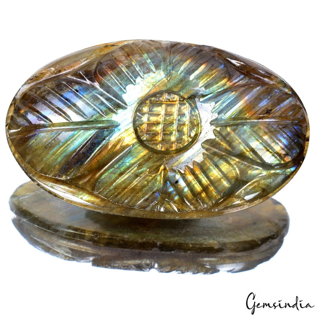 Natural Multi Fire Labradorite Carving Oval Cut Certified Gemstone Jewel 76.50Ct