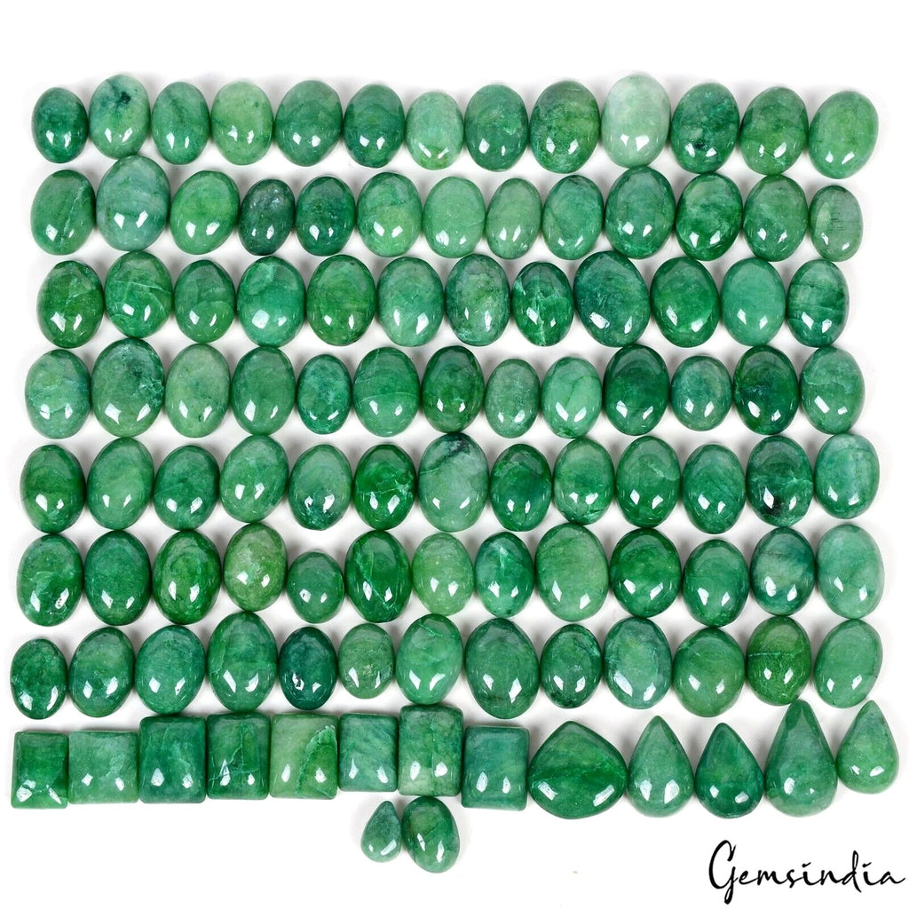 Emerald Lot, Cabochon, Color Enhanced, Green — 105 Pieces, 12mm, 1500 Ct, Brazil