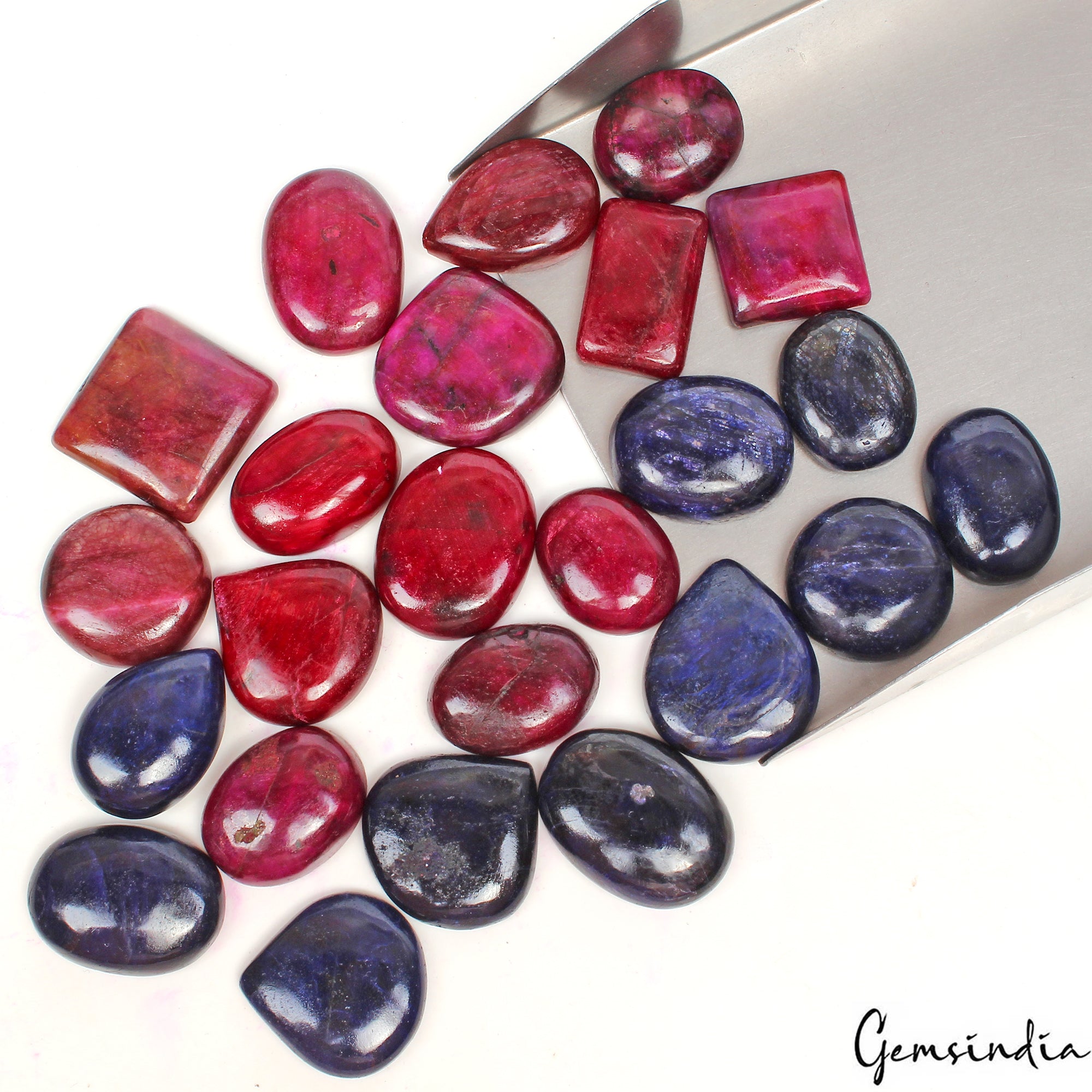 840 Cts/24 Pcs Natural Red ruby Blue Sapphire Mix Cab Loose Gems Lot For Jewelry