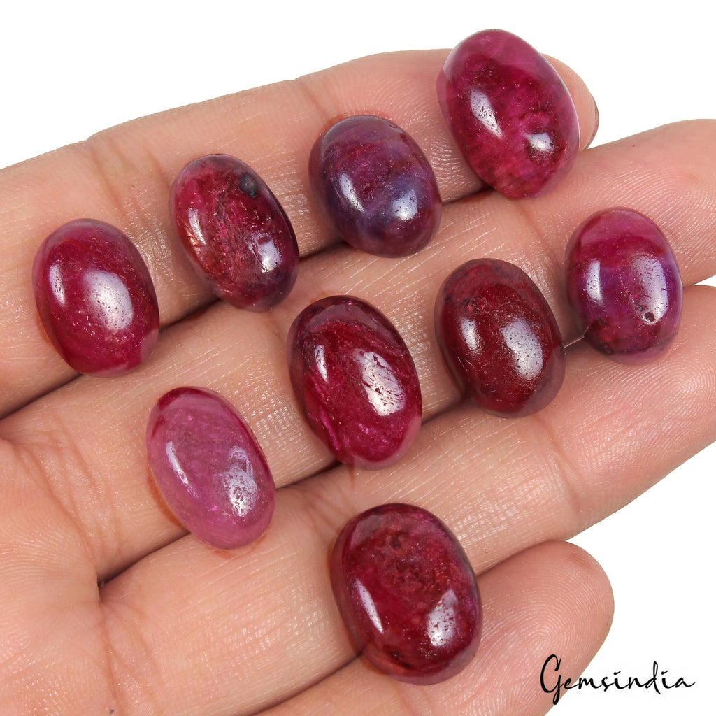 Ruby Lot, Cabochon, Color Enhanced, Red — 9 Pieces, 14mm to 17mm, 140.20 Ct