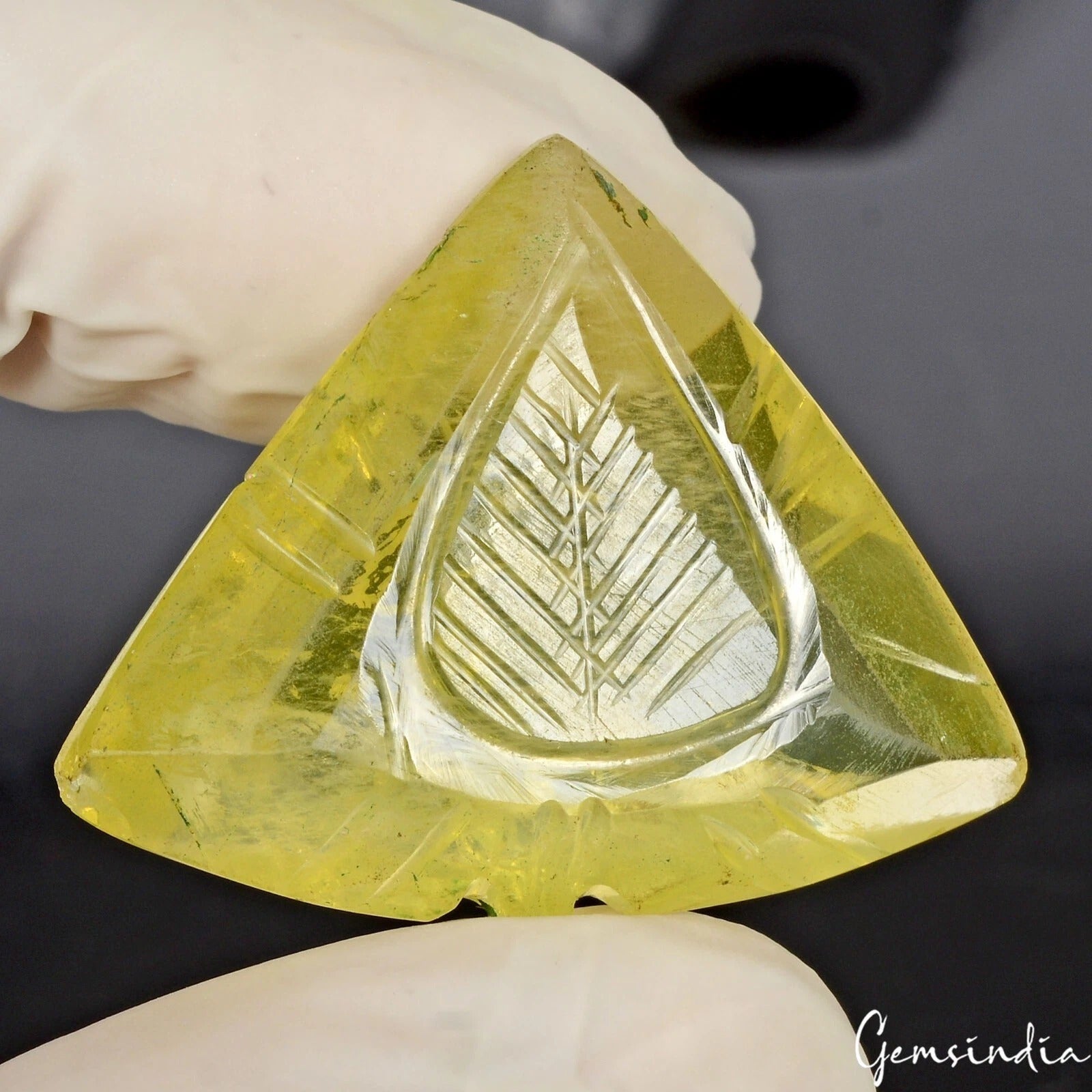 48.20Ct Natural Untreated Yellow Citrine Trillion Carving Gem For Making Jewelry