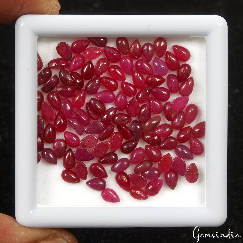 100 Pcs Natural Ruby Vivid Red Pink Pear Cab Top Quality Loose Gemstones 36.50Ct