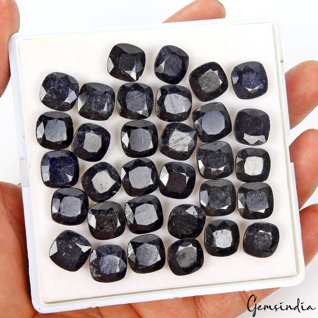 32 Pcs Natural Blue Sapphire Cushion Faceted Cut Loose Calibrated 12mm Gemstones