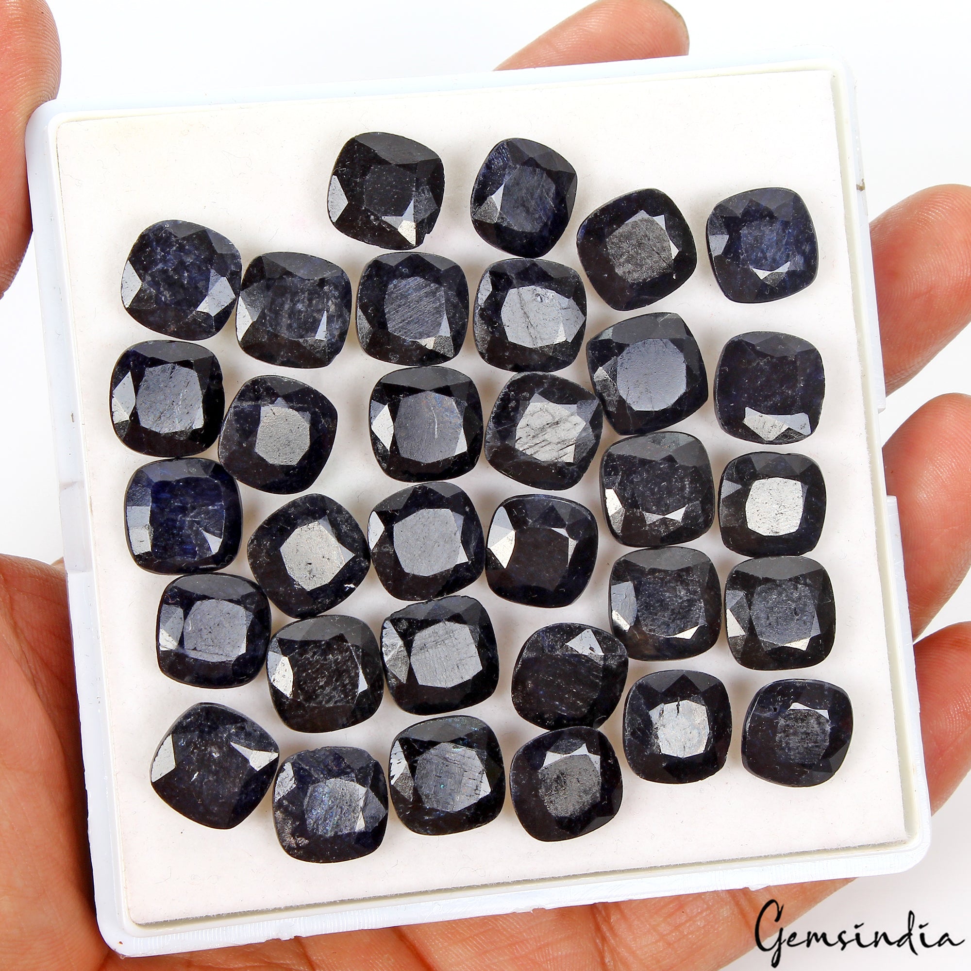 32 Pcs Natural Blue Sapphire Cushion Faceted Cut Loose Calibrated 12mm Gemstones