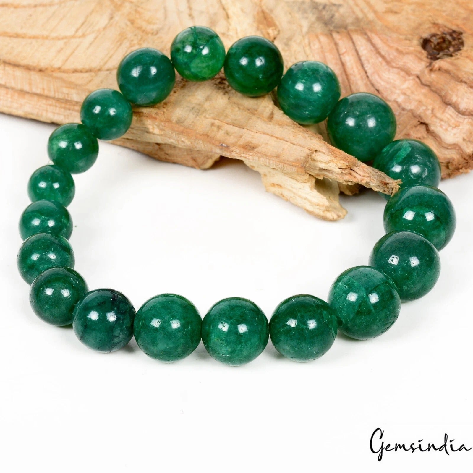 123.30 Ct Natural Brazilian Emerald Round Cab Drilled Handmade Bracelet 6.5 Inch