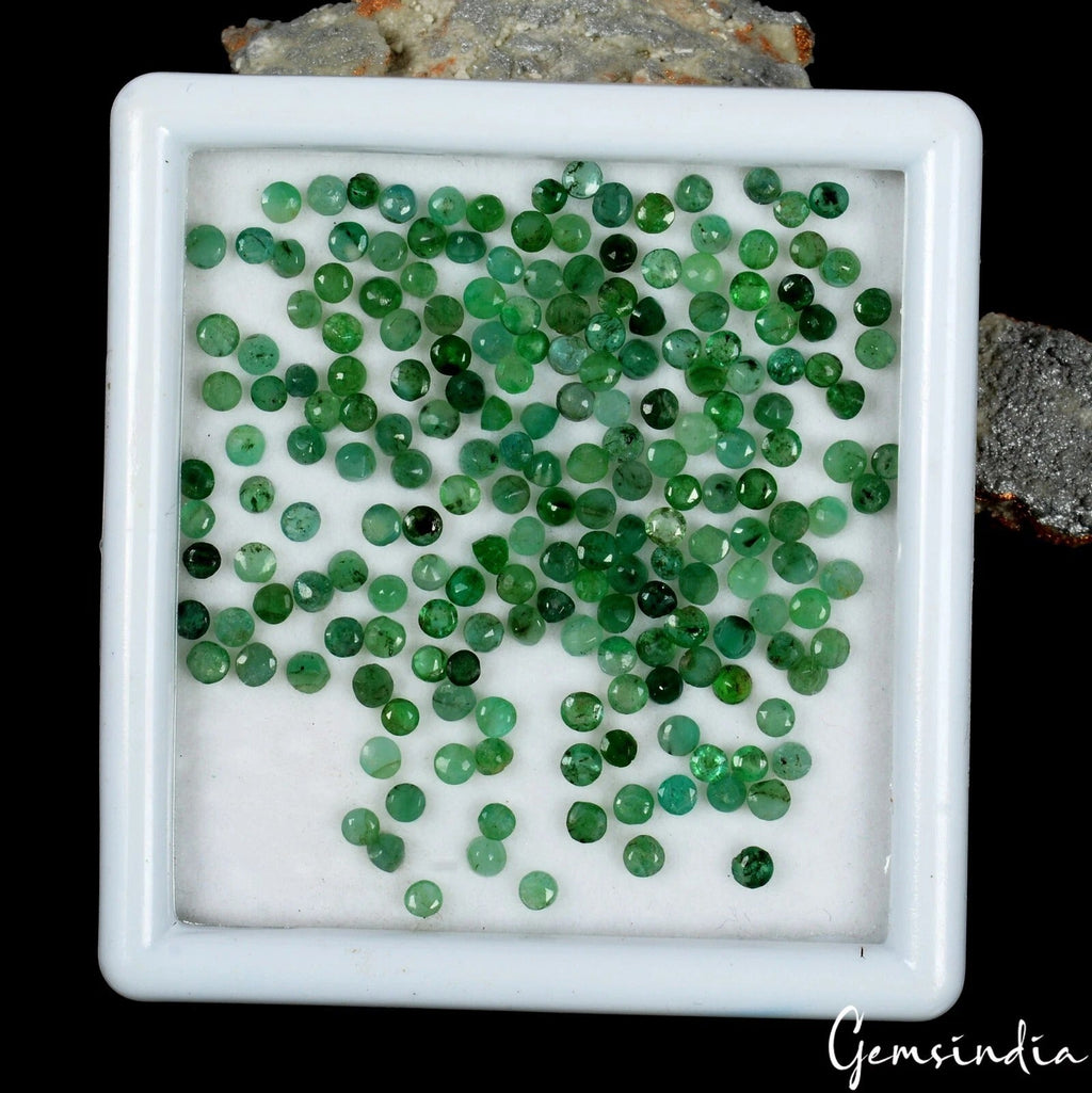 17.30 Cts/202 Pcs Natural Untreated Colombian Green Emerald Round Cut Gems Lot