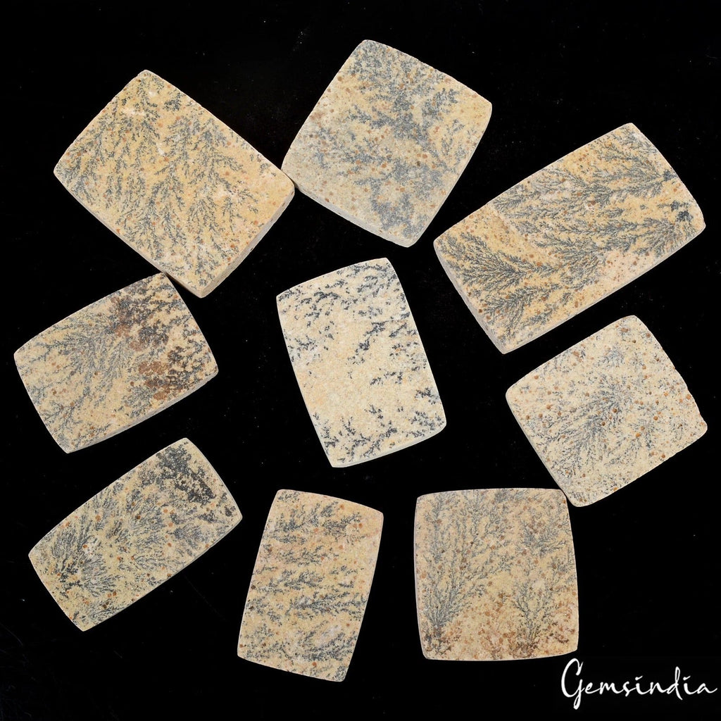 540 Cts/9 Pcs Natural Untreated Psilomelane Dendrite Cushion Cab Loose Gems Lot