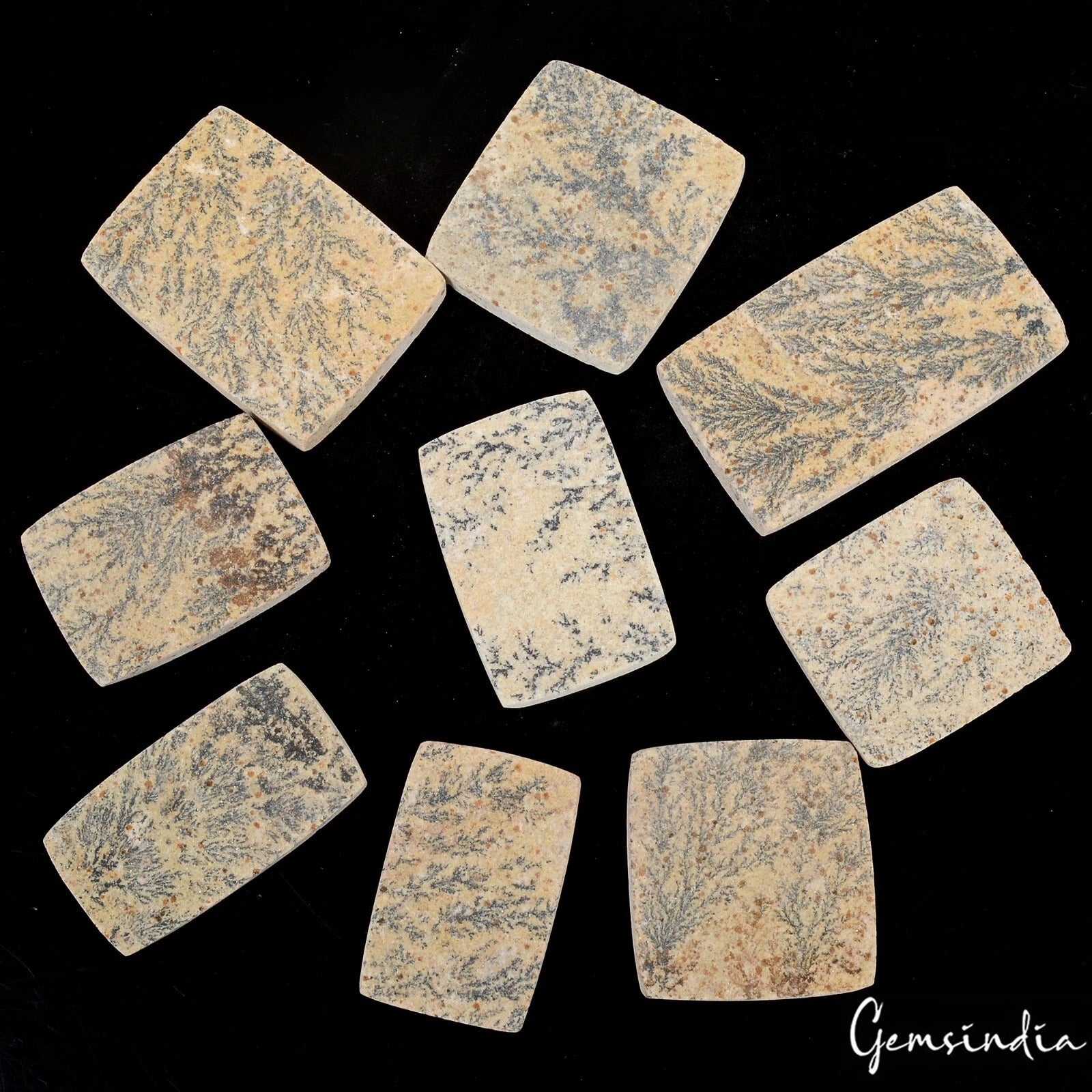 540 Cts/9 Pcs Natural Untreated Psilomelane Dendrite Cushion Cab Loose Gems Lot
