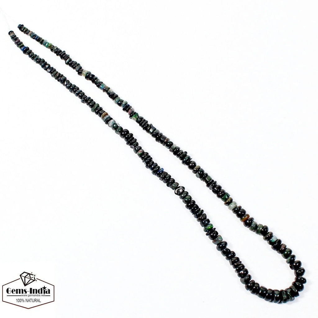 42.80 Cts Natural Ethiopian Welo Fire Black Opal Round Cab Gems Bead Strand 16"
